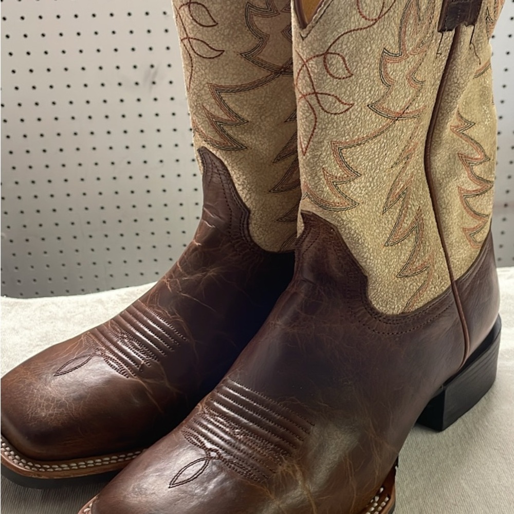 Brown and Cream Western Boots with Square Toe